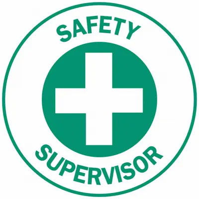 BRADY Hard Hat Label: Safety Supervisor, 2 in Dia, English, Non-Reflective, 4 Labels