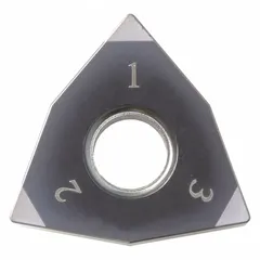 Trigon-shaped indexable turning insert with CBN grade for hard turning and finishing of hardened steels and superalloys. Suitable for precision machining applications requiring high wear resistance and surface finish.