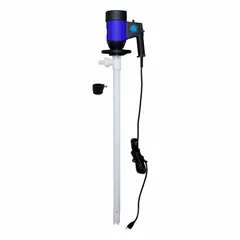 Manual nozzle with aluminum body and spout for dispensing fluids from drums. Features a hose barb spout connection and a maximum flow rate of 15 gpm. Wetted materials include aluminum, nitrile, nylon, and steel. No meter included.