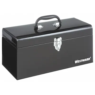 WESTWARD Tool Box: 16 in W 7 in D 7 1/2 in H, Plastic/Steel, Black, Padlock - Steel Tool Boxes