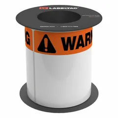 Orange OSHA warning header supply label roll for use with LabelTac 6 printer. Each label measures 9 in x 6 in on a 6 in x 75 ft roll with acrylic adhesive. Used to produce compliant warning headers for industrial safety signage and hazard communication.