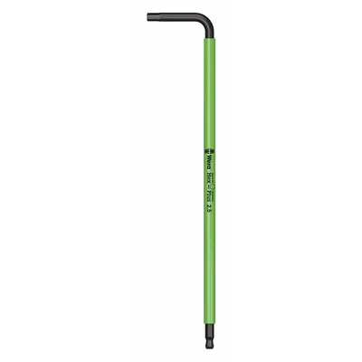 WERA Hex Key: 1 Ball Ends, 2.5 mm Tip Size, Metric, Long, Alloy Steel, Black Oxide - L-Shaped Hex Keys
