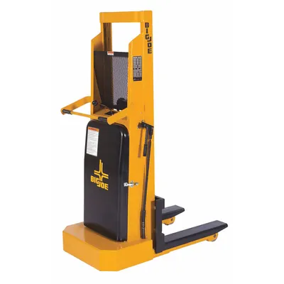 BIG JOE Stacker: 2,000 lb, 60 in Max Lifting Ht, Fixed Fork, 26 1/4 in L x 5 3/8 in W Fork - Electric-Lift & Manual-Push Fork-Over Stackers