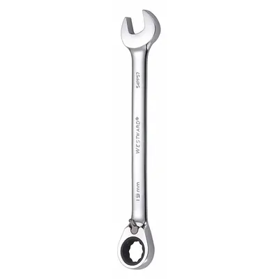 WESTWARD Combination Wrench: Alloy Steel, Chrome, 19 mm Head Size, 9 3/4 in Overall Lg - Metric 12-Point Ratcheting Combination Wrenches
