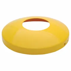 Carbon steel dome cover for 5-1/2 in bollards. Finished in yellow. Overall dimensions: 5-1/2 in length, 5-1/2 in width, 2-3/4 in height. Used to cap bollard tops, protecting against moisture and debris in industrial, parking, and loading areas.