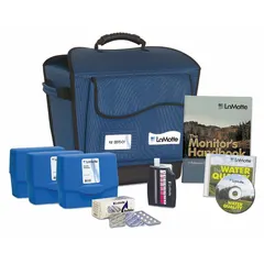 This 7-piece kit performs 50 tests for pH (3.0-10.5), nitrate-nitrogen (0-15 ppm), phosphate (0-2.00 ppm), dissolved oxygen (0-10.0 ppm), total alkalinity (0-200 ppm), turbidity (0-200 JTU), and temperature (-5 to 45 °C). Includes a handbook on setting up and running a monitoring program. Suitable for field or laboratory testing of surface water, groundwater, and wastewater.