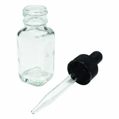 Clear Glass Lab Dropper Bottle, Square, 30 mL (1 fl oz), Soda Lime Glass, Colorless, Closure Included