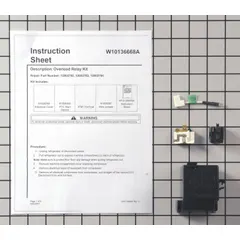 This kit includes the overload protector and start relay for compressor operation in refrigerators and freezers. It is a replacement part used when original components fail, helping to restore proper cooling function.