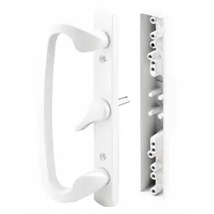 Recessed handle for sliding doors, measuring 8 1/2 inches in height and 2 inches in width. Used to secure sliding doors in residential and light commercial settings, providing a flush-mount locking solution.