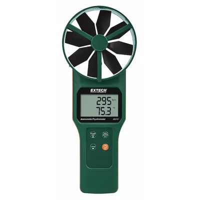 EXTECH Anemometer: 1 fpm Air Velocity Resolution, Dew Point/Relative Humidity - Rotating Vane Air Velocity Meters