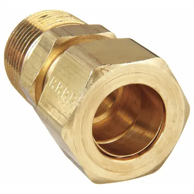 PARKER Compression Fitting Adapter: 3/4 in OD x 3/4 in Pipe Fitting Size, Compression x MNPT - Standard Sleeve Brass Compression Fittings