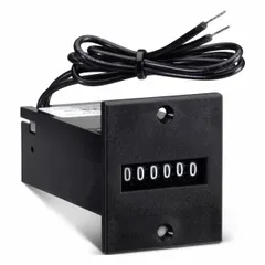 Front-panel-mounting electromechanical counter with dimensions 1 3/4 in x 1 1/2 in. Operates on 50 V DC to 110 V DC. CUL certified. Suitable for counting cycles, events, or production quantities in industrial control panels and machinery.
