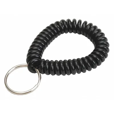 LUCKY LINE PRODUCTS Wrist Coil Key Ring: 7/8 in Key Ring Dia, Polyurethane, Black, 2 in Overall Wd - Key Wrist Straps