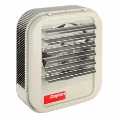 This Dayton unit heater is a standard suspended electric heater for wall or ceiling mounting. It operates on 480 V AC, 3-Phase power and measures 21-3/4 in x 19 in x 8-1/2 in (H x W x D). Suitable for heating commercial and industrial spaces such as warehouses, workshops, and factories.