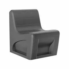 This CORTECH armless lounge chair features a black polyethylene seat and a freestanding design. It is suitable for use in commercial waiting areas, lobbies, and break rooms. The chair is UL 94 HB rated for flammability and Green Guard Gold certified for low emissions.