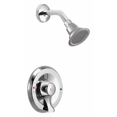 This shower faucet with fixed showerhead is constructed with a brass showerhead and brass/metal body. It delivers a flow rate of 2.5 gpm. Suitable for commercial or high-use residential settings such as hotels, gyms, and institutional facilities.