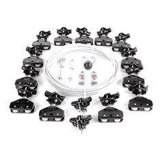 This wire rope festoon kit provides an 80 ft track for managing round cables or hoses in overhead applications. Includes clamps for secure attachment. Requires a minimum cable or hose length of 98 ft.