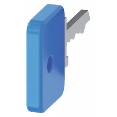 Replacement key with key code 73038 for Siemens Series 3SU O.M.R. key release operators. Used to operate key-release selector switches and pushbuttons in industrial control systems.