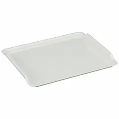 This white fiberglass lid is designed for extreme-temperature stacking and nesting totes. It measures 11 3/8 inches by 9 1/4 inches. Typical applications include covering totes in environments where standard plastic lids may not withstand high or low temperatures.