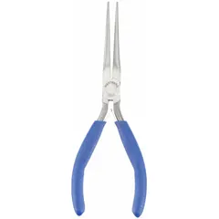 Needle-nose pliers with 2 1/8 in jaw length and 1/8 in tip width, suited for precision gripping and bending in confined spaces. Overall length of 5 7/8 in provides control for detailed tasks such as wire forming and small-component handling.