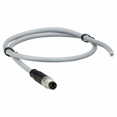 HARTING Cordset: M8 Male Straight X Bare Wire, 3 Pins, Gray, PVC, 1 m Cable Lg - Single-Ended Cordsets with PVC Jacket for Flexing Applications