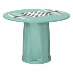 This CORTECH cylinder base table features a 42-inch overall diameter and includes a game top. It accepts ballast for stability and is finished in Aqua. Suitable for commercial or hospitality settings such as patios, break rooms, or lounges.