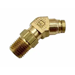 Brass push-to-connect elbow fitting with 1/2 in OD tube size and 1/2 in male NPT pipe thread. Used in pneumatic and air brake systems for quick, leak-free connections without tools.