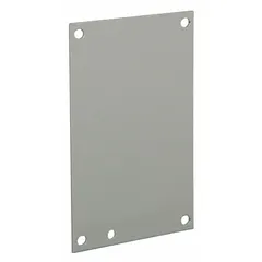 Painted steel back panel for mounting electrical components inside enclosures. Overall height 21 inches, width 22.5 inches. Provides a rigid surface for securing terminal blocks, relays, and controllers.