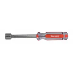 This standard nut driver features a 1/2 in SAE tip and a solid round shank without a magnetized tip. It is designed for manual tightening or loosening of hex nuts and bolts in general mechanical work, assembly, and repair tasks.