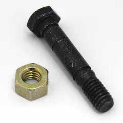 Steel shear bolt kit for ARIENS model 921302. Acts as a mechanical fuse, breaking under excessive load to protect the auger or drive system during snow removal.