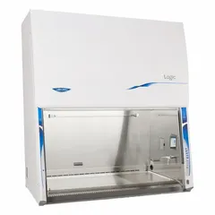This Class II, Type A2 biosafety cabinet provides product and personnel protection for laboratory applications involving biological agents and cell cultures. Constructed with a stainless steel work surface, it includes a built-in blower for HEPA-filtered airflow. Overall dimensions are 54 3/8 in wide by 32 in deep. A base or stand is required but not included.