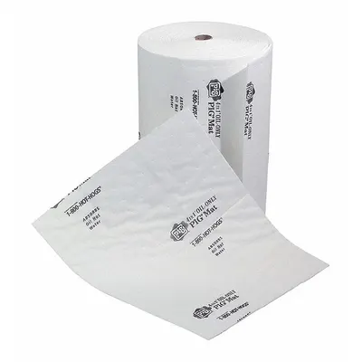 PIG Sorbent Roll: 150 ft Lg, 16 in Wd, Polypropylene, White, 150 ft Roll Lg - Foldable Sorbent Rolls