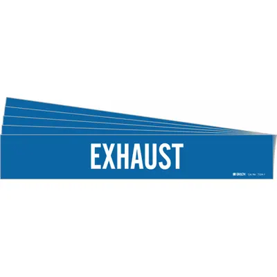 BRADY Pipe Marker: Exhaust, Blue, White, Fits 2 1/2 to 7 7/8 in Pipe O.D., 1 Pipe Markers - Exhaust Adhesive Pipe Markers