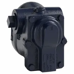 Cast iron C-pattern float and thermostatic steam trap with 1 in FNPT connection. Rated for maximum operating pressure of 30 psi and maximum capacity of 2,300 lb/hr. Stainless steel float. Designed for horizontal installation. Used to drain condensate from steam lines, steam mains, and heat exchangers.