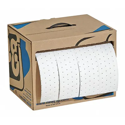 PIG Sorbent Roll: 60 ft Lg, 15 in Wd, Polypropylene, White, 60 ft Roll Lg - Sorbent Rolls
