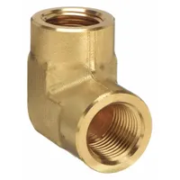 Brass 90° threaded extreme-pressure instrumentation pipe fitting with 1/4 in x 1/4 in connections. Length 1 49/64 in, maximum operating pressure 3,000 psi. Used in high-pressure fluid systems for hydraulic, pneumatic, and process instrumentation applications