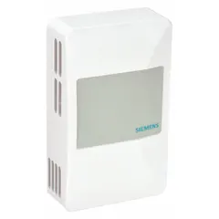 Wall-mount room temperature sensor with plastic conduit-box housing, no display. Provides 4 to 20 mA output over 32°F to 122°F range with ±0.90°F accuracy. Hardwired connection, includes trim rings. Compatible with Modbus building automation protocols for HVAC control in commercial or industrial spaces.