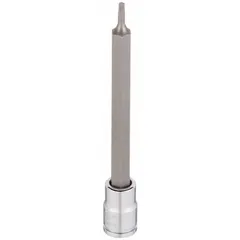 This Torx bit socket features a T8 tip size and fixed insert design. With an overall length of 3 1/2 in, it is used for driving T8 Torx fasteners in assembly, repair, and maintenance tasks.
