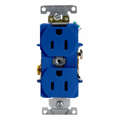LEVITON Duplex Receptacle/Outlet, 15 Amp: Duplex, 5-15, Blue, 125V AC, 15 A - General Purpose Receptacles