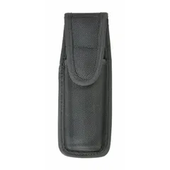 Snap-closure holster for carrying pepper spray. Provides secure retention and quick access for personal defense equipment. Suitable for security and law enforcement use.