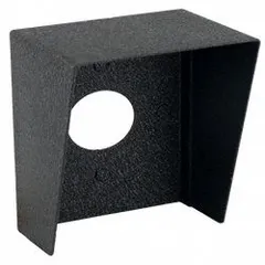 This black powder-coated carbon steel cover houses card readers, entry/exit buttons, intercoms, and keypads for gate operator access control systems. It provides protection against weather and tampering in industrial or commercial entry applications.