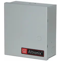 This power supply board with steel enclosure provides 24V AC at 12.5A from a 115V AC input. It features 8 fuses for distributed power protection. Suitable for powering access control systems, security devices, and other low-voltage equipment in commercial or industrial settings.