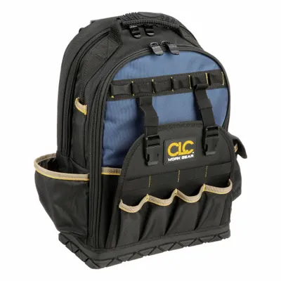 CLC Tool Backpack: 13 in W 7 in D 18 in H, Polyester, Black/Blue, 29 Inside Pockets - Polyester Tool Backpacks