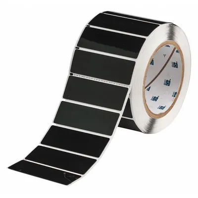 BRADY Pre-Cut Label Stock Roll: 1 in x 3 in, Polyester, Black (Gloss) - Brady Raised Panel Precut Label Rolls
