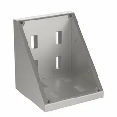 Aluminum inside corner bracket for 40 Series structural framing systems. Measures 76 mm x 69 mm x 76 mm and fits 8 mm slot widths. Unfinished finish. Used to form rigid 90-degree inside corners in framing structures.