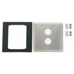 This 2-gang, 2-port wall plate is constructed from gray stainless steel with a flat module style. Designed for harsh environments, it provides corrosion-resistant coverage for wiring connections in industrial plants, data centers, or outdoor enclosures.