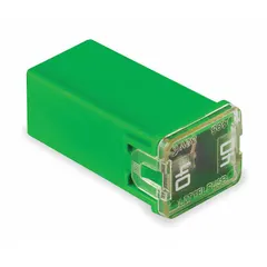 Female time-delay cartridge fuse rated 40 A at 32 V DC. Green housing for identification. Suitable for overcurrent protection in DC electrical systems where time-delay characteristics are required.