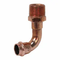 NIBCO Press Elbow Fitting: 90° Elbow, 1/2 in CTS x 1/2 in Pipe size, Press-fit x MNPT, Copper (MPN 9082865PC)