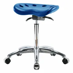 Polyurethane Lab Stool, Blue, 20-28 in Height, Aluminum Base, 5 Casters