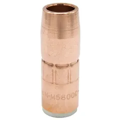 This 5/8 in conical, flush copper nozzle is designed for use with AccuLock MDX contact tips in MIG welding. It directs shielding gas and protects the contact tip, with a self-insulated design and standard duty rating. The flush nozzle-to-tip relationship helps maintain consistent arc performance.